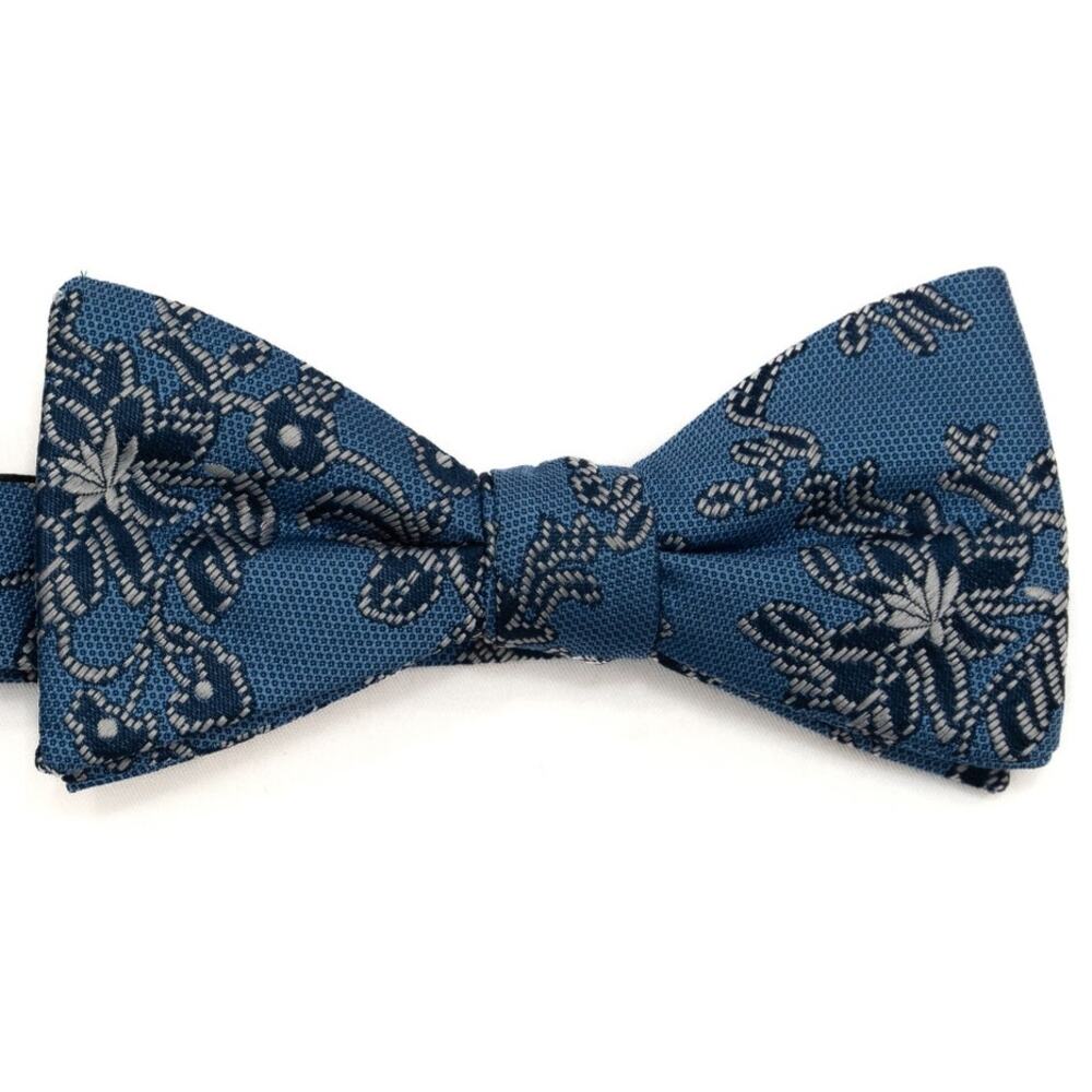 Madison Pre-Tied Adjustable Blue Floral Bow Tie Bowtie